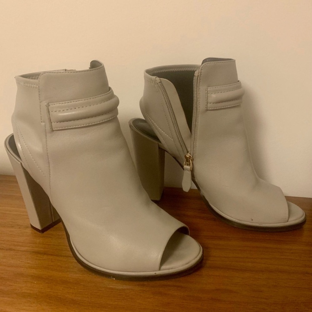 Gray peep toe booties